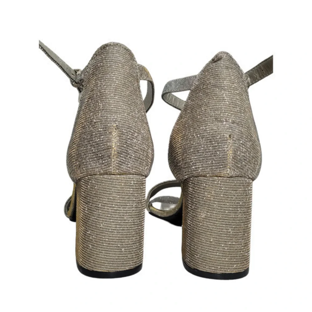 HP CL Laundry Gold Silver Square Heel‎ Ankle Strap Open Toe Retro Glam Sandals